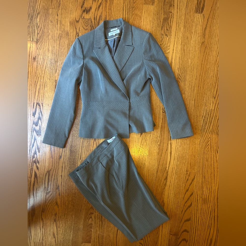 Calvin Klein Tailored Gray Pinstripe Women's Two-Piece Suit